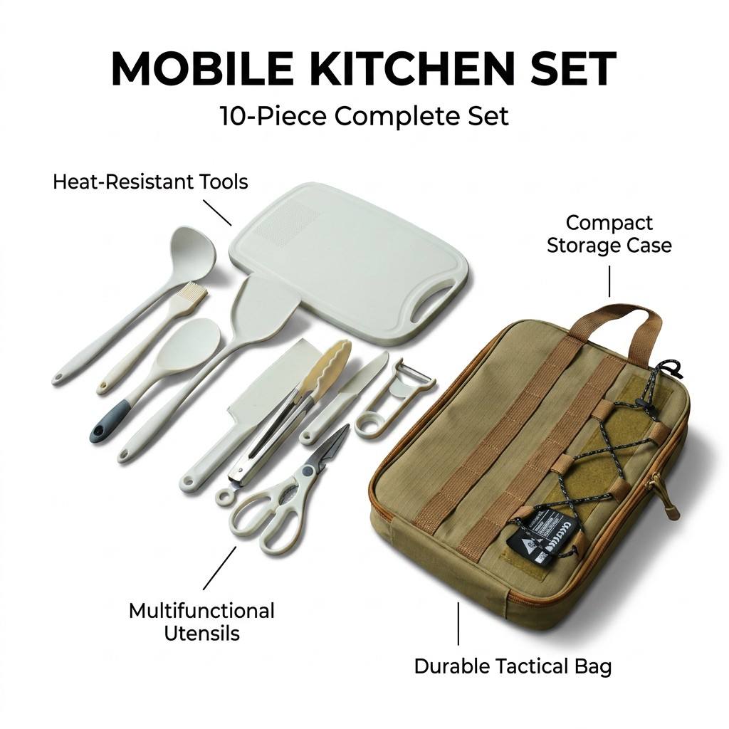 Camping Cooking Equipment Bag - Portable 9Pcs Camping Kitchenware Set Outdoor