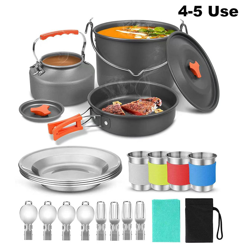 Camping Cooking Equipment Bag - Aluminum Outdoor Camping Cookware Set with