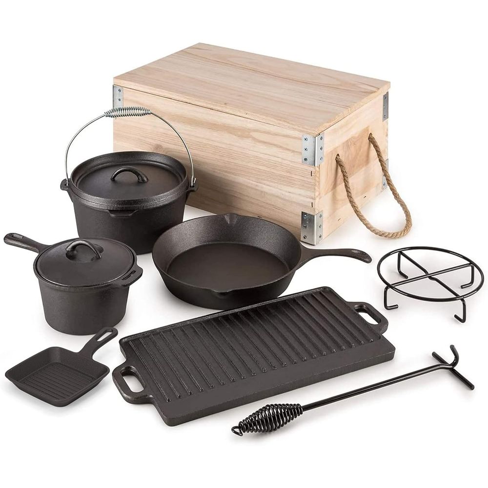8 Piece Pre-Seasoned Dutch Ove - Camping Cooking Dutch Oven 评论和价格